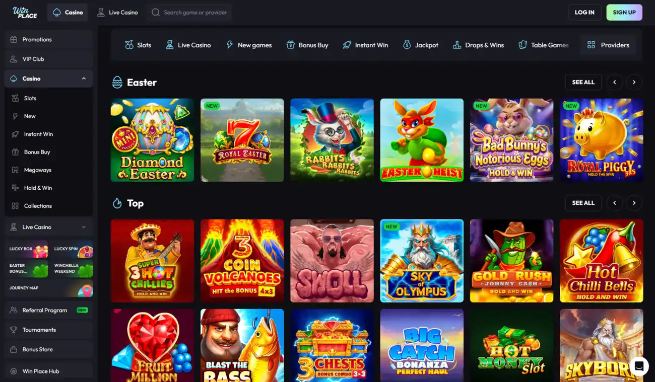 WinPlace Casino Homepage