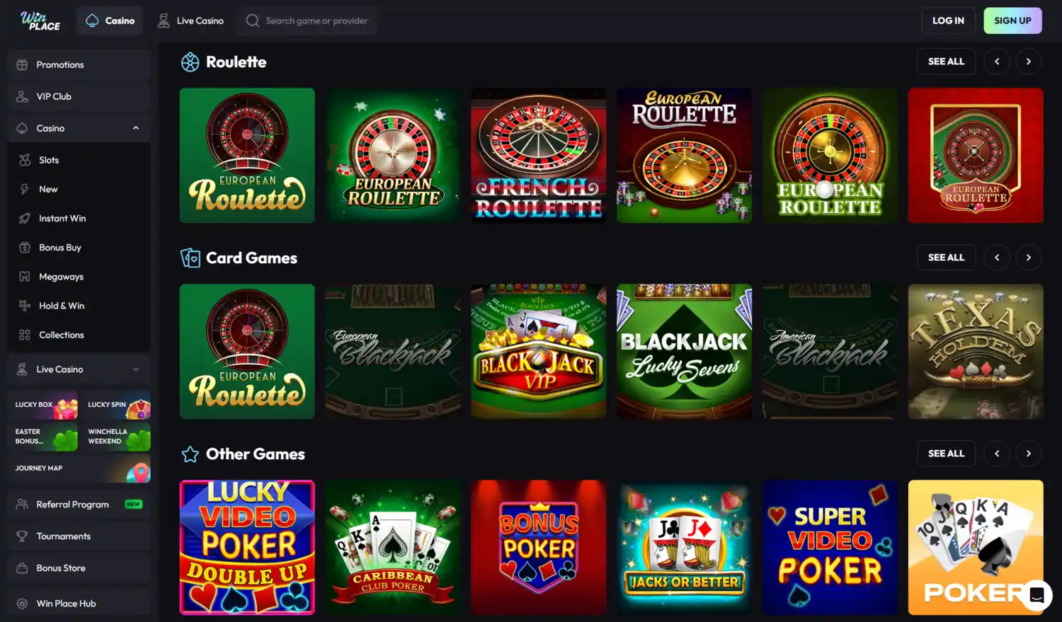 WinPlace Casino Table Games
